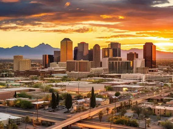 City downtown view mountains