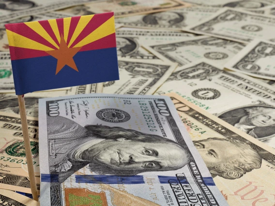 Arizona flag standing on cash