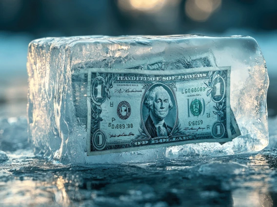 Dollar in ice block