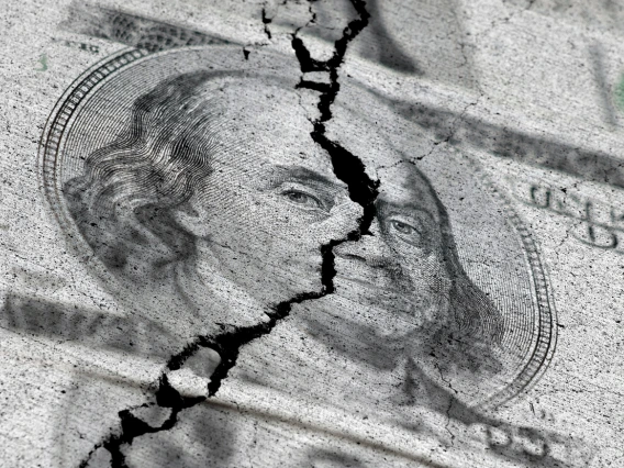 Broken ben franklin bill